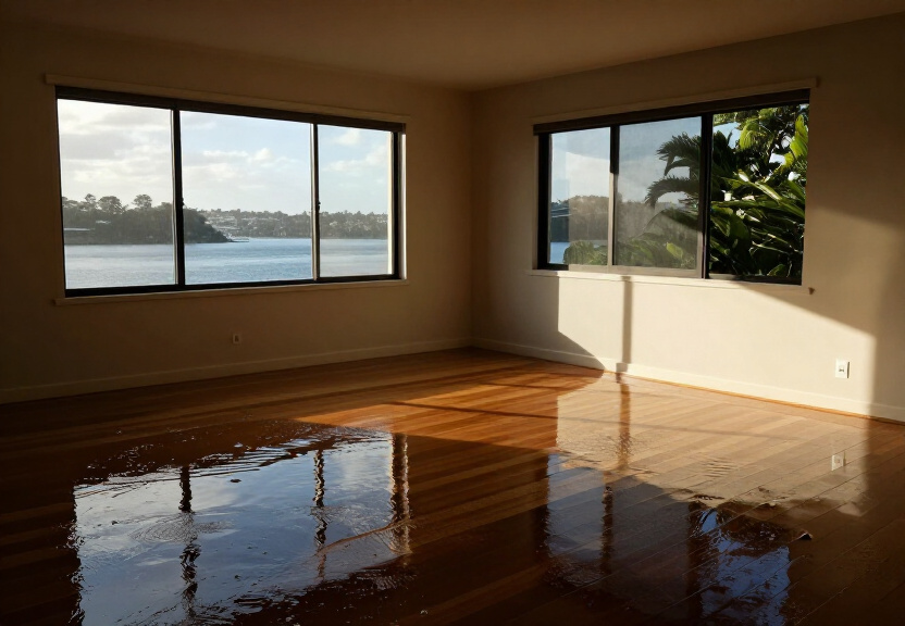 Flooded living room in Penrith home before restoration